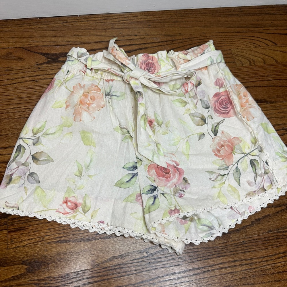 Caroline Constas Floral Linen Blend Crochet Belted Set Crop Top & Shorts Small - Picture 7 of 10